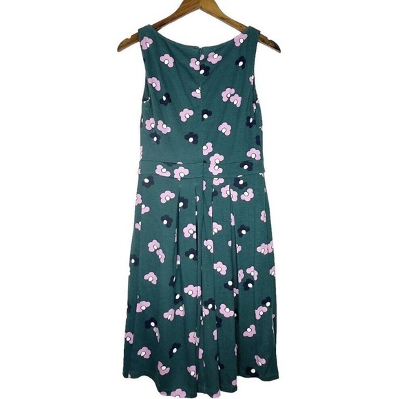 Boden Joanna Ponte Green Fit & Flare Pink Daisy Sleeveless Pleated Dress Sz 4R - Picture 7 of 11
